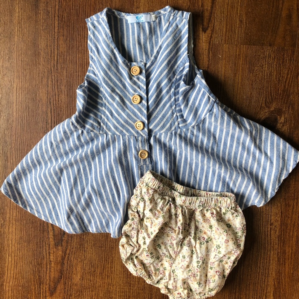 Toddler Girl’s Chambray Peplum/Bloomer Set (110)